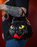 Leather Pumpkin Bag: Black Cat-Pale Yellow & Hot Pink