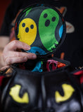 Leather Pumpkin Bag: Black Cat-Pale Yellow & Hot Pink
