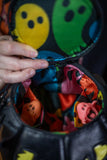 Leather Pumpkin Bag: Black Cat-Pale Yellow & Hot Pink