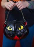 Leather Pumpkin Bag: Black Cat-Pale Yellow & Hot Pink