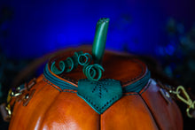Load image into Gallery viewer, Handmade Leather Pumpkin Bag- Natural (No Face)-Orange &amp; Green
