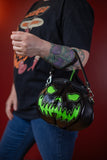 Leather Pumpkin Bag: Glow In The Dark Spooky Face-Black & Green