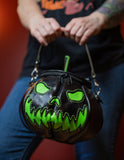Leather Pumpkin Bag: Glow In The Dark Spooky Face-Black & Green
