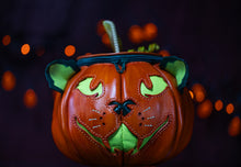 Load image into Gallery viewer, Handmade Leather Pumpkin Bag-Orange Cat

