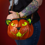 Leather Pumpkin Bag: Orange Pumpkin Cat
