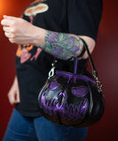Leather Pumpkin Bag: Spooky Face-Black & Purple