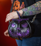 Leather Pumpkin Bag: Spooky Face-Black & Purple