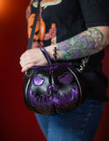 Leather Pumpkin Bag: Spooky Face-Black & Purple