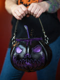Leather Pumpkin Bag: Spooky Face-Black & Purple