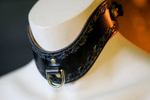 Load image into Gallery viewer, Leather BDSM Collar- Laurel Pattern- Solid Brass Hardware
