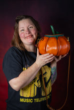 Load image into Gallery viewer, (Made To Order) Handmade Leather Pumpkin Bag-Natural (No Face)-Orange
