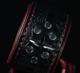 Leather BDSM Wrist Cuff Set: Black & Burgundy-READY TO SHIP