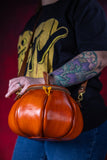 Leather Pumpkin Bag: Natural-Orange & Brown-MADE TO ORDER