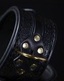 Leather BDSM Wrist Cuff Set: Black With Brass Hardware - READY TO SHIP