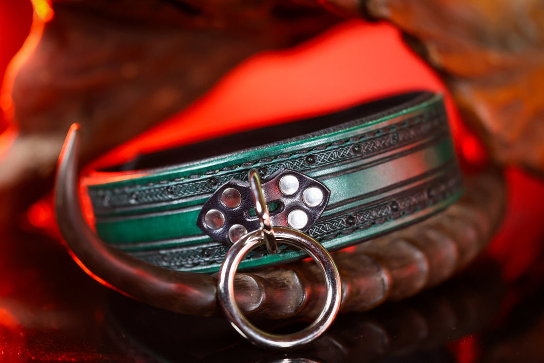 Leather BDSM Slave Collar - Celtic Knots