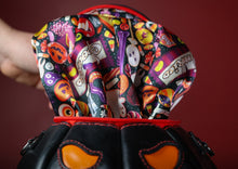 Load image into Gallery viewer, Handmade Leather Pumpkin Bag-Black &amp; Orange w/ Red Stitch
