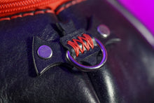 Load image into Gallery viewer, Handmade Leather Pumpkin Bag-Black &amp; Orange w/ Red Stitch
