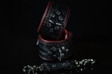 Leather BDSM Wrist Cuff Set: Black & Burgundy-READY TO SHIP