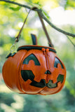 Leather Pumpkin Bag: Jack-O-Lantern-Orange & Black- READY TO SHIP