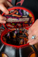 Load image into Gallery viewer, Handmade Leather Pumpkin Bag-Black &amp; Orange w/ Red Stitch
