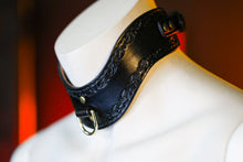 Load image into Gallery viewer, Leather BDSM Collar- Laurel Pattern- Solid Brass Hardware
