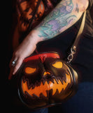 Leather Pumpkin Bag: Spooky Face-Black & Orange-MADE TO ORDER