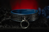 Leather BDSM Slave Collar: Black & Blue