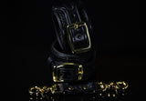 Leather BDSM Wrist Cuff Set: Black With Brass Hardware - READY TO SHIP