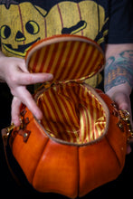 Load image into Gallery viewer, Handmade Leather Pumpkin Bag- Natural (No Face)-Orange &amp; Brown
