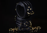 Leather BDSM Wrist Cuff Set: Black With Brass Hardware - READY TO SHIP