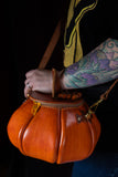Leather Pumpkin Bag: Natural-Orange & Brown-MADE TO ORDER