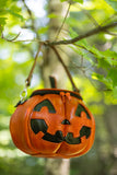 Leather Pumpkin Bag: Jack-O-Lantern-Orange & Black- READY TO SHIP