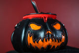 Leather Pumpkin Bag: Spooky Face-Black & Orange-MADE TO ORDER