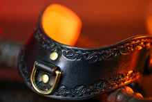 Load image into Gallery viewer, Leather BDSM Collar- Laurel Pattern- Solid Brass Hardware
