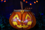 Leather Pumpkin Bag: Jack-O-Lantern-Weathered Orange & Yellow-MADE TO ORDER