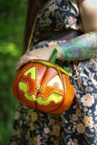 Leather Pumpkin Bag: Jack-O-Lantern-Orange& Yellow-MADE TO ORDER