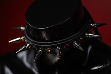 Load image into Gallery viewer, Leather Choker Necklace -Spikes &amp; Rhinestones
