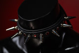 Leather Choker Necklace -Spikes & Rhinestones