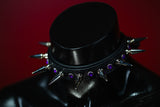 Leather Choker Necklace -Spikes & Rhinestones