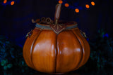 Leather Pumpkin Bag: Jack-O-Lantern-Weathered Orange & Yellow-MADE TO ORDER