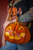 Leather Pumpkin Bag: Jack-O-Lantern-Weathered Orange & Yellow-MADE TO ORDER