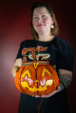 Leather Pumpkin Bag: Jack-O-Lantern-Weathered Orange & Yellow-MADE TO ORDER