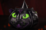 Leather Pumpkin Bag: Black Cat Witch-MADE TO ORDER
