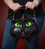 Leather Pumpkin Bag: Black Cat Witch-MADE TO ORDER