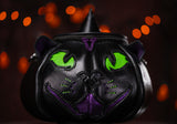 Leather Pumpkin Bag: Black Cat Witch-MADE TO ORDER