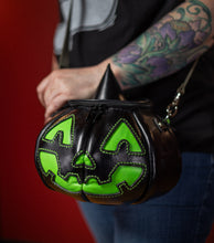 Load image into Gallery viewer, Handmade Leather Pumpkin Bag- Vintage Face-Glow-In The Dark
