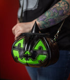 Leather Pumpkin Bag: Jack-O-Lantern-Glow-In The Dark face-Witch hat