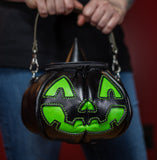 Leather Pumpkin Bag: Jack-O-Lantern-Glow-In The Dark face-Witch hat